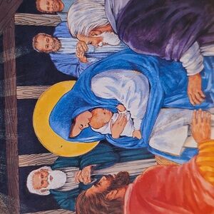 Vintage Paper Nativity Scene Centerpiece with Yellow Honeycomb Base